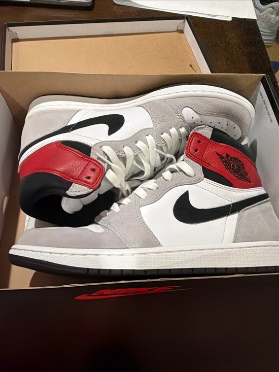 Jordan Other - Air Jordan 1 High-Top Sneakers in White, Smoke Gray, Black & Red